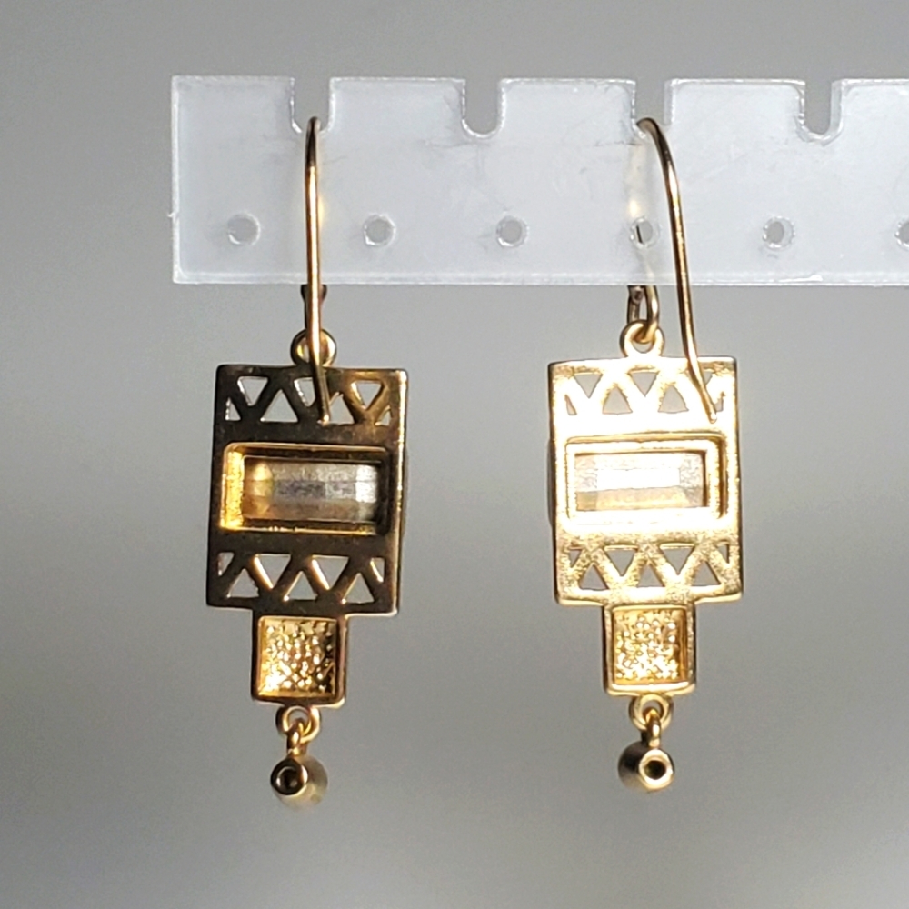 Amrapali 14k Gold Plated Drop Earrings Sky-blue Dark Green Chaton-cut Crystals - Picture 4 of 7